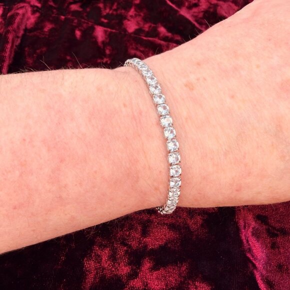 Slider Tennis Bracelet Sterling Overlay Adjustable Made with Swarovski Crystals - Picture 12 of 13